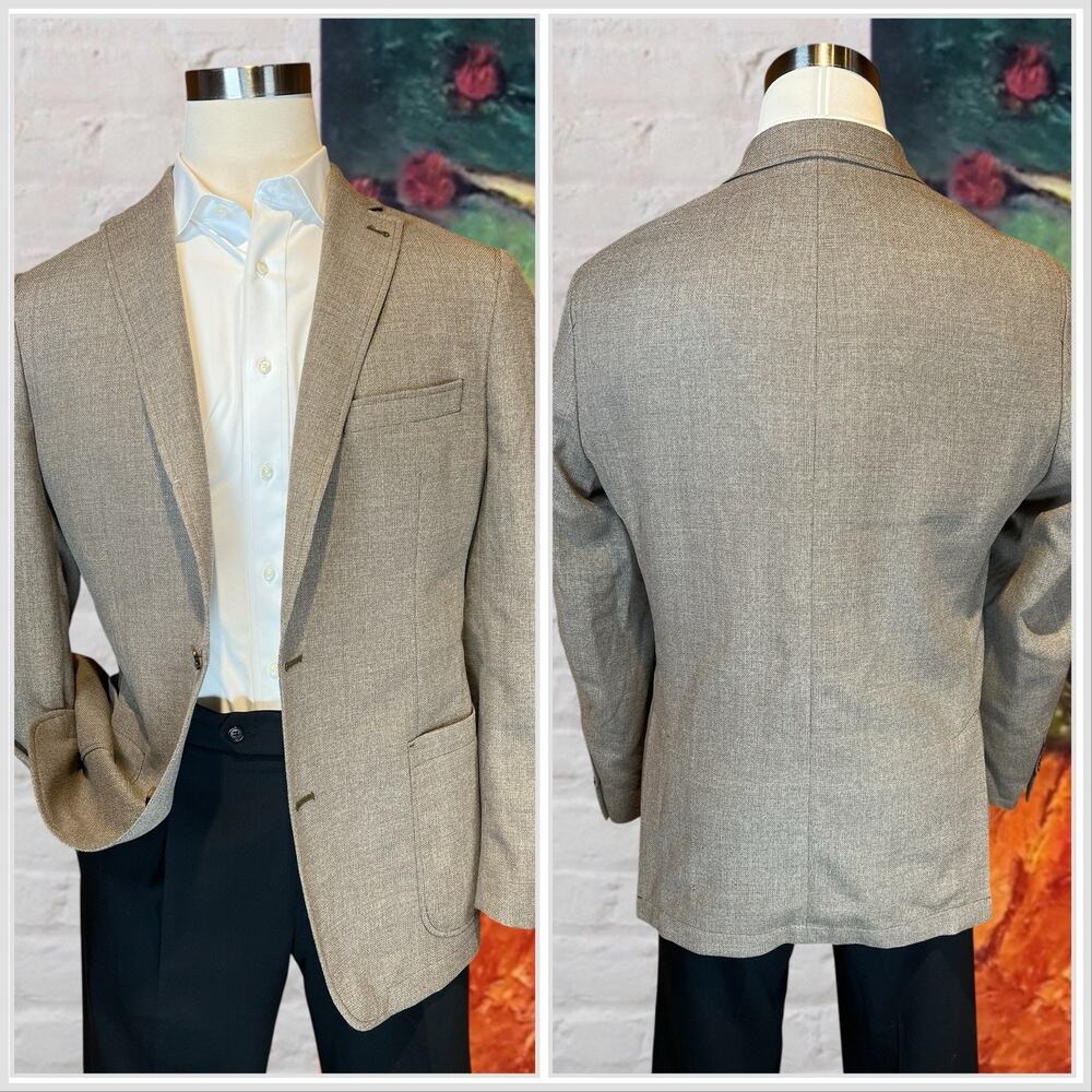 Creameuix Collection L 42R Tan Hopsack Unlined Casual Weekender Blazer Note - Picture 2 of 16